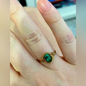 Raw Malachite Stone - Gold Wire Wrap Ring